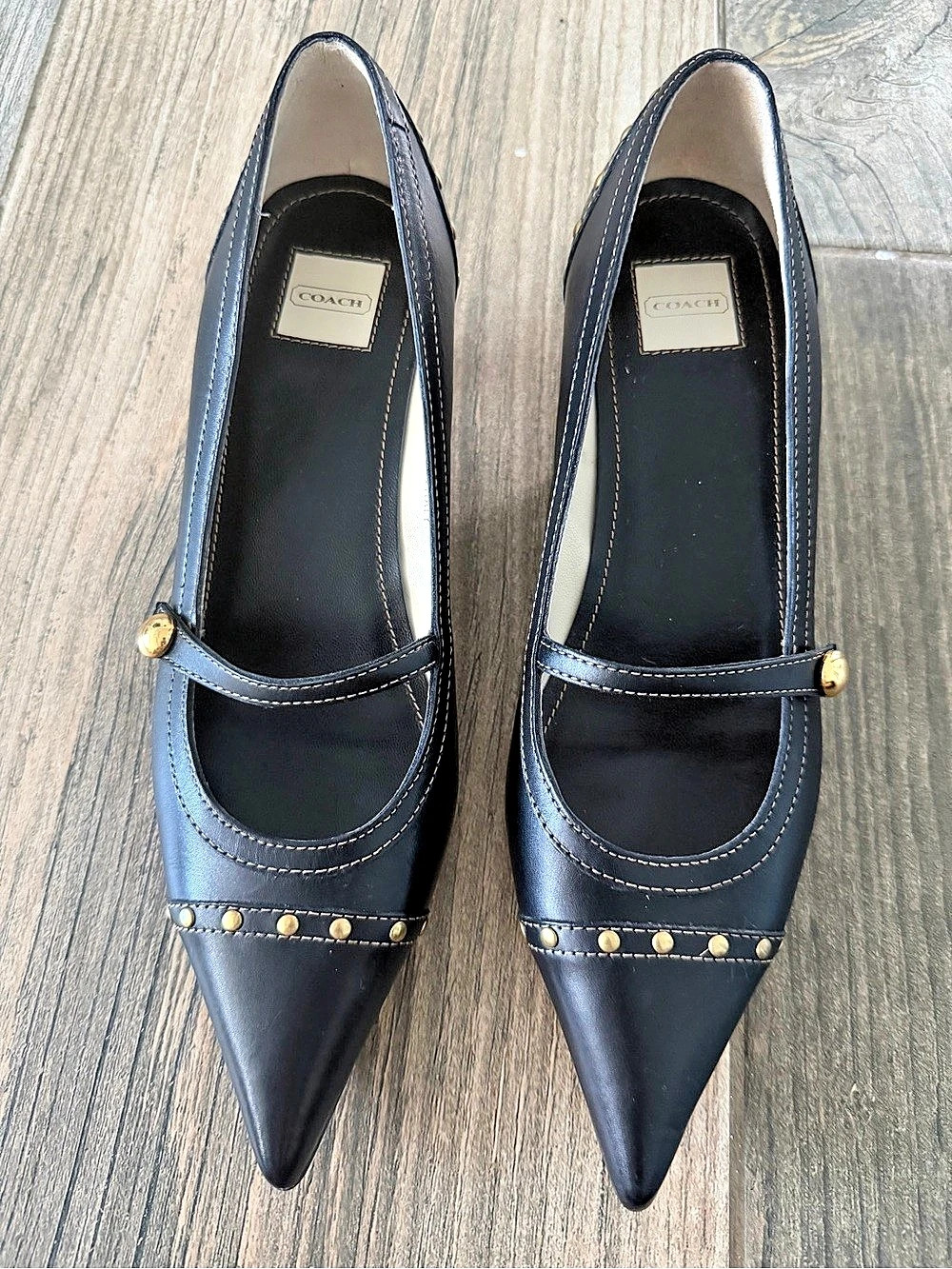 Coach Pointed-Toe Mary Jane Heels in Black